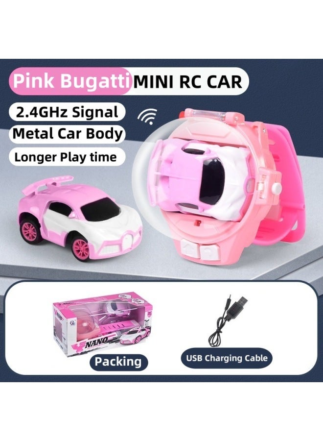 Shake The Same Mini Children's Watch Remote Control Police Car 2.4G Alloy Remote Control Car Children's Toy Remote Control Car-Color:Alloy Pink Cloth Gadi (rechargeable Version)  - Image 1
