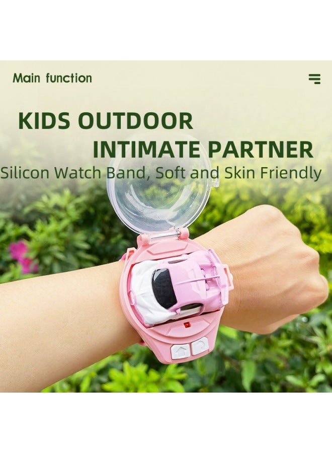 Shake The Same Mini Children's Watch Remote Control Police Car 2.4G Alloy Remote Control Car Children's Toy Remote Control Car-Color:Alloy Pink Cloth Gadi (rechargeable Version)  - Image 5