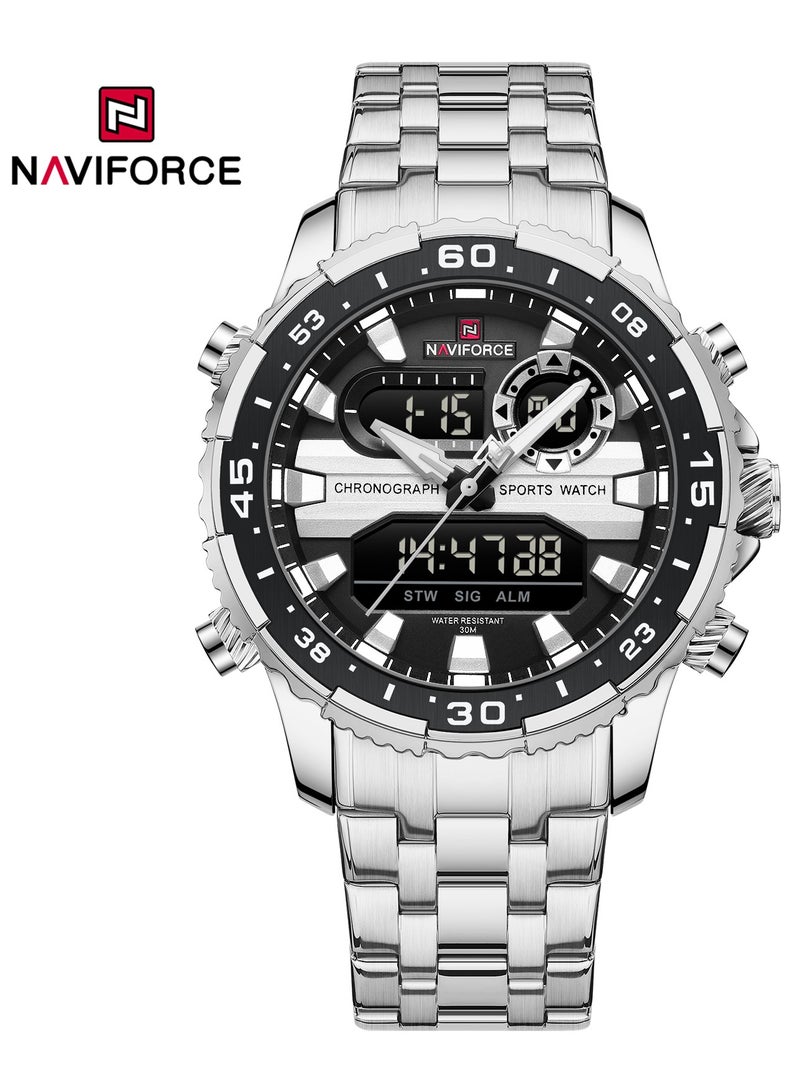 NAVIFORCE Stylish Stainless Steel Analog Digital Sports Watch for Men with Chronograph Dual Display Water Resistant Durable Bracelet Multi-Function Timepiece for Casual and Business Wear  - Image 1