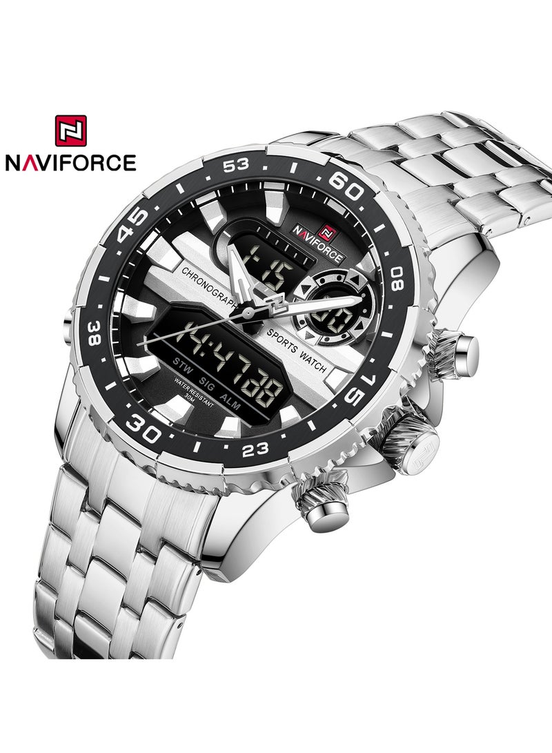 NAVIFORCE Stylish Stainless Steel Analog Digital Sports Watch for Men with Chronograph Dual Display Water Resistant Durable Bracelet Multi-Function Timepiece for Casual and Business Wear  - Image 2