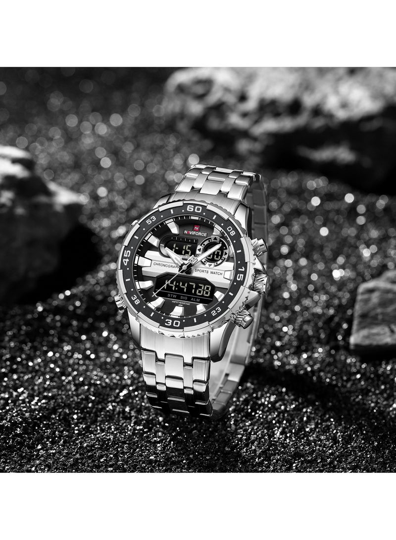NAVIFORCE Stylish Stainless Steel Analog Digital Sports Watch for Men with Chronograph Dual Display Water Resistant Durable Bracelet Multi-Function Timepiece for Casual and Business Wear  - Image 4