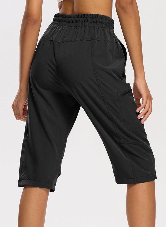 DEVOROPA Women's Hiking Long Shorts Knee Length Lightweight Quick Dry Cargo Athletic Bermuda Beach Shorts with Zipper Pockets, Black, XXL - Image 2