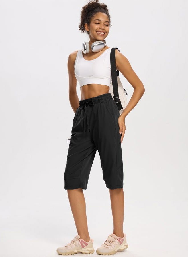 DEVOROPA Women's Hiking Long Shorts Knee Length Lightweight Quick Dry Cargo Athletic Bermuda Beach Shorts with Zipper Pockets, Black, XXL - Image 3