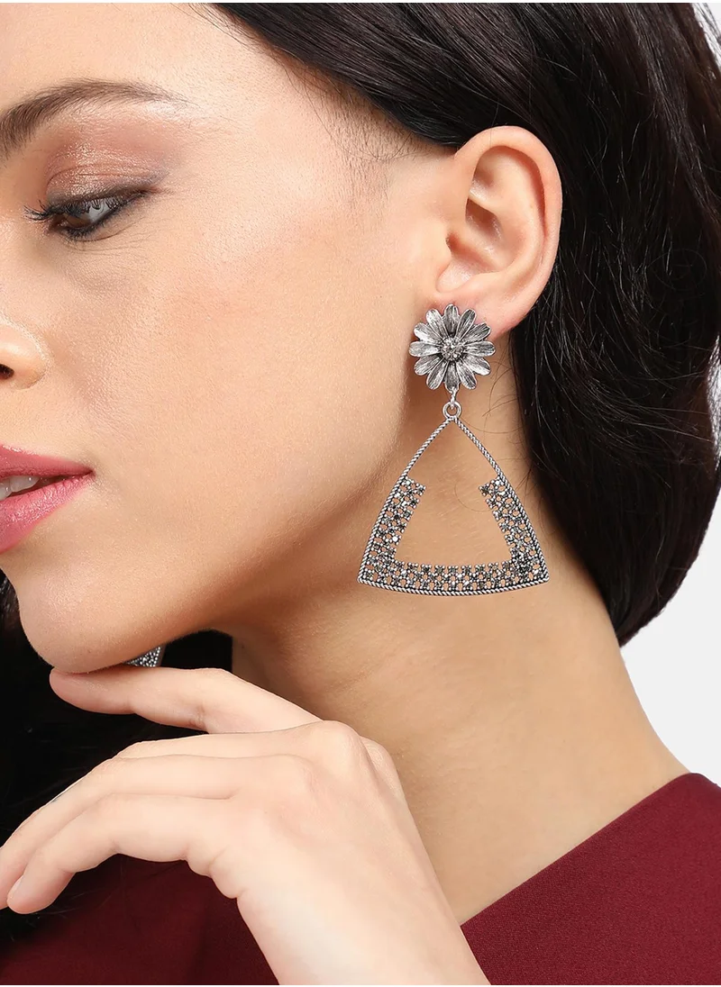 SOHI Crystal Triangle Daisy Drop Earrings