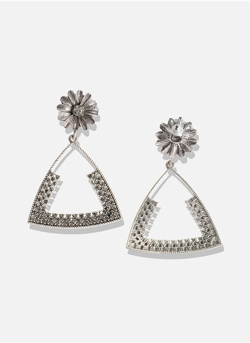 SOHI Crystal Triangle Daisy Drop Earrings