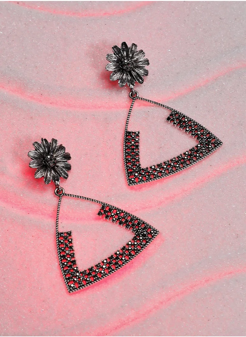 SOHI Crystal Triangle Daisy Drop Earrings