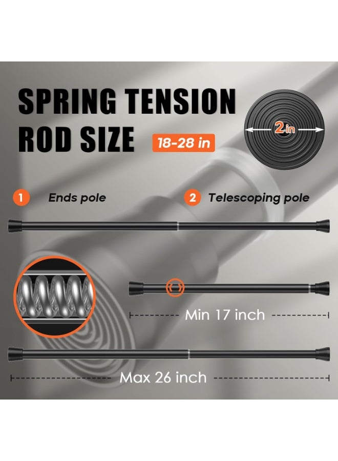 Bukela 2pcs Spring Tension Rods 17 to 26 Inch, Small Curtain Rods No Drilling, Adjustable Curtain Rod Non-Slip, Short Tension Rod Non-Slip For Windows Closet Bedroom Kitchen, Black - Image 4