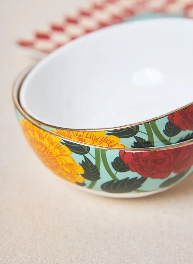 Chumbak  Rani Bagh Chip & Dip Platter Gift Set - Set of 3 | Palace Memoirs | Gold Rim  | Best Price UAE