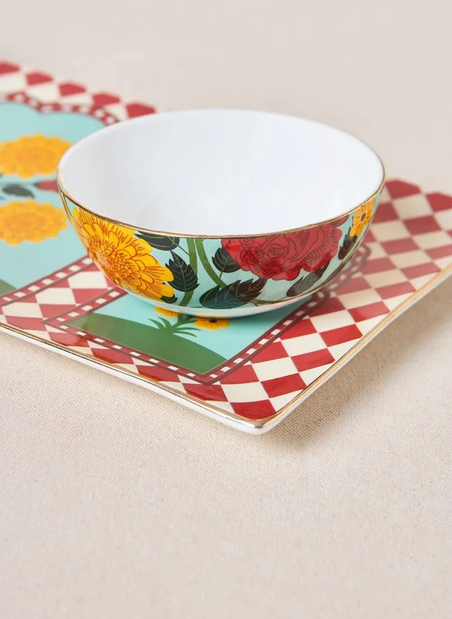 Chumbak  Rani Bagh Chip & Dip Platter Gift Set - Set of 3 | Palace Memoirs | Gold Rim  | Best Price UAE