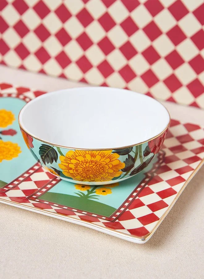 Chumbak  Rani Bagh Chip & Dip Platter Gift Set - Set of 3 | Palace Memoirs | Gold Rim  | Best Price UAE