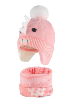 Winter Warm Bobble Hat with Ear Flaps and Scarf Set for Girls Age 6-10, Cute and Cozy Toddler Kids Hat, M Size