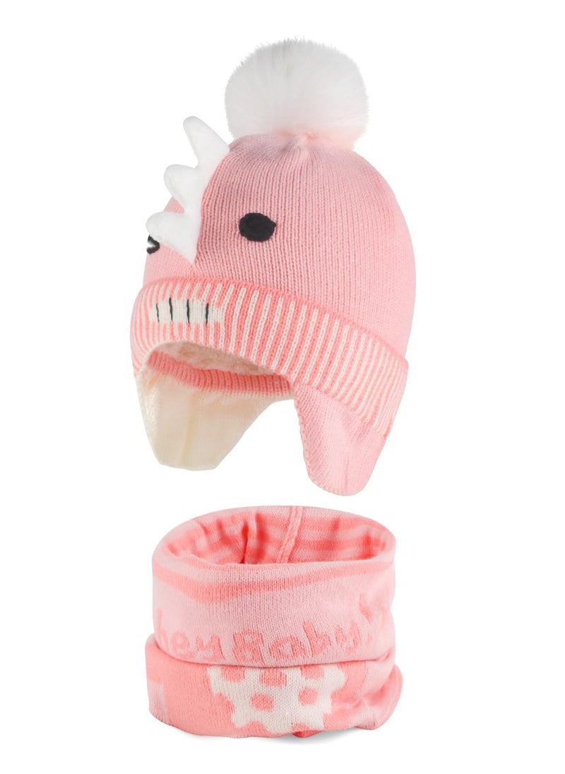 SYOSI - Winter Warm Bobble Hat with Ear Flaps and Scarf Set for Girls Age 6-10, Cute and Cozy Toddler Kids Hat, M Size - Image 1
