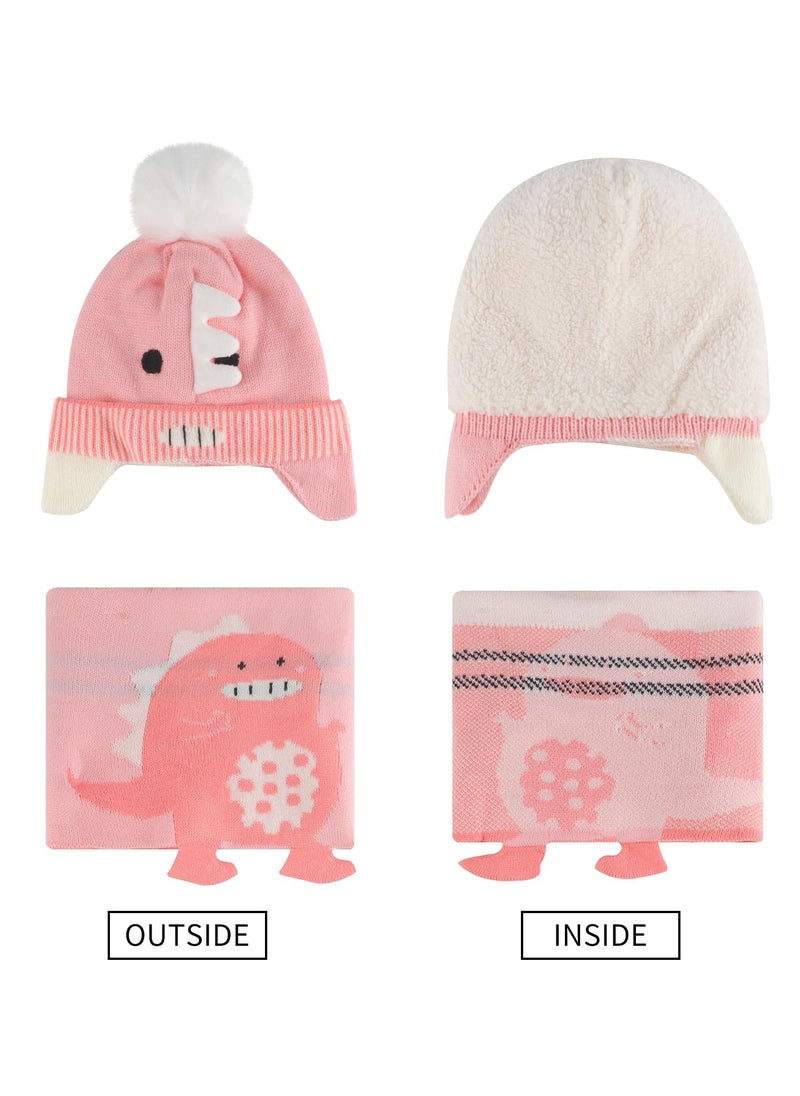 SYOSI - Winter Warm Bobble Hat with Ear Flaps and Scarf Set for Girls Age 6-10, Cute and Cozy Toddler Kids Hat, M Size - Image 1