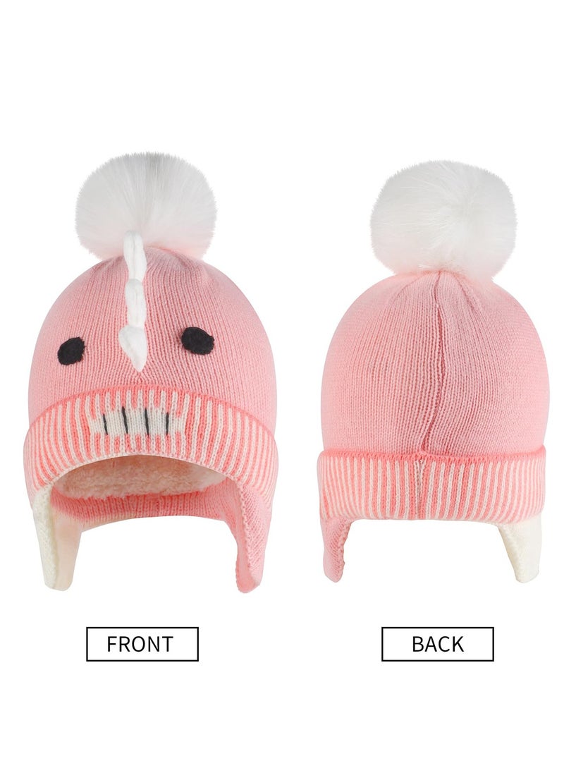 SYOSI - Winter Warm Bobble Hat with Ear Flaps and Scarf Set for Girls Age 6-10, Cute and Cozy Toddler Kids Hat, M Size - Image 1