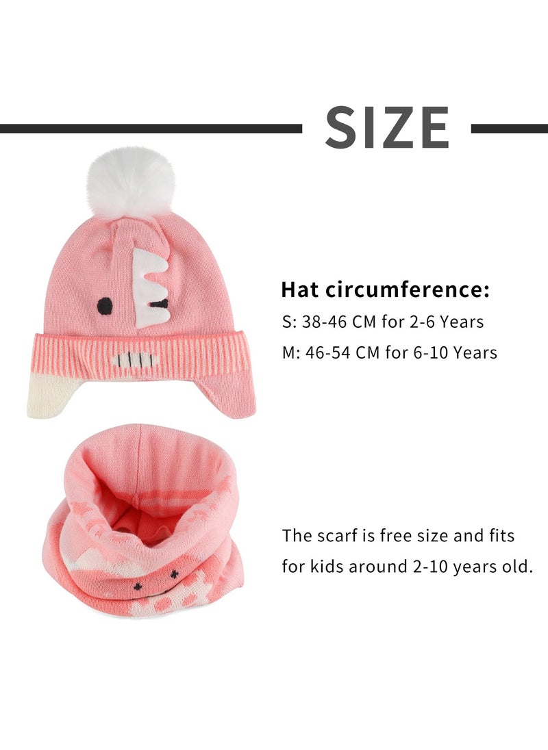 SYOSI - Winter Warm Bobble Hat with Ear Flaps and Scarf Set for Girls Age 6-10, Cute and Cozy Toddler Kids Hat, M Size - Image 1