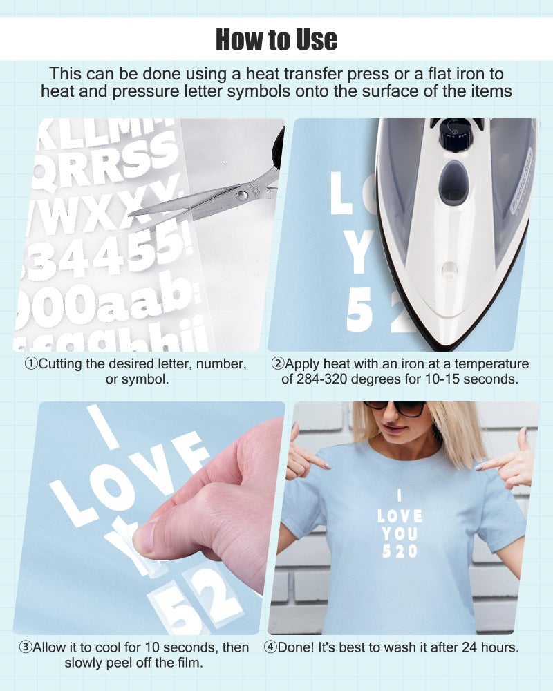 Craftizon 1 Inch Iron On Letters And Numbers For Clothing  5 Sheets 755 Pieces Uppercase And Lowercase A-Z  0-9 - Pu Vinyl Heat Transfer Alphabet Stickers For Fabric T-Shirt Designs Diy Crafts - Image 4