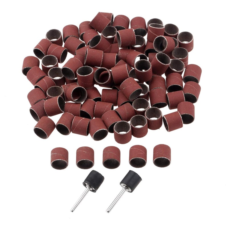 Yetaha 100 PCs Sanding Bands 600 Grit Drums Sleeves for DREMEL Rotary Tools with 2PCs Mandrel 12CM - Image 1