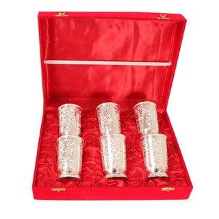 INDIAN ART VILLA Engraved Flower Design Silver Plated Set of 6 Glass Goblet 200 ML Each with Red Gift Box Tableware Gift Item Decore Home Hotel Restaurant Diwali Gift Item - pzsku/Z9F20DBA4229BFE47A1EDZ/45/1748265368/e3d88ec3-00b8-4267-86f3-240c8fe08605