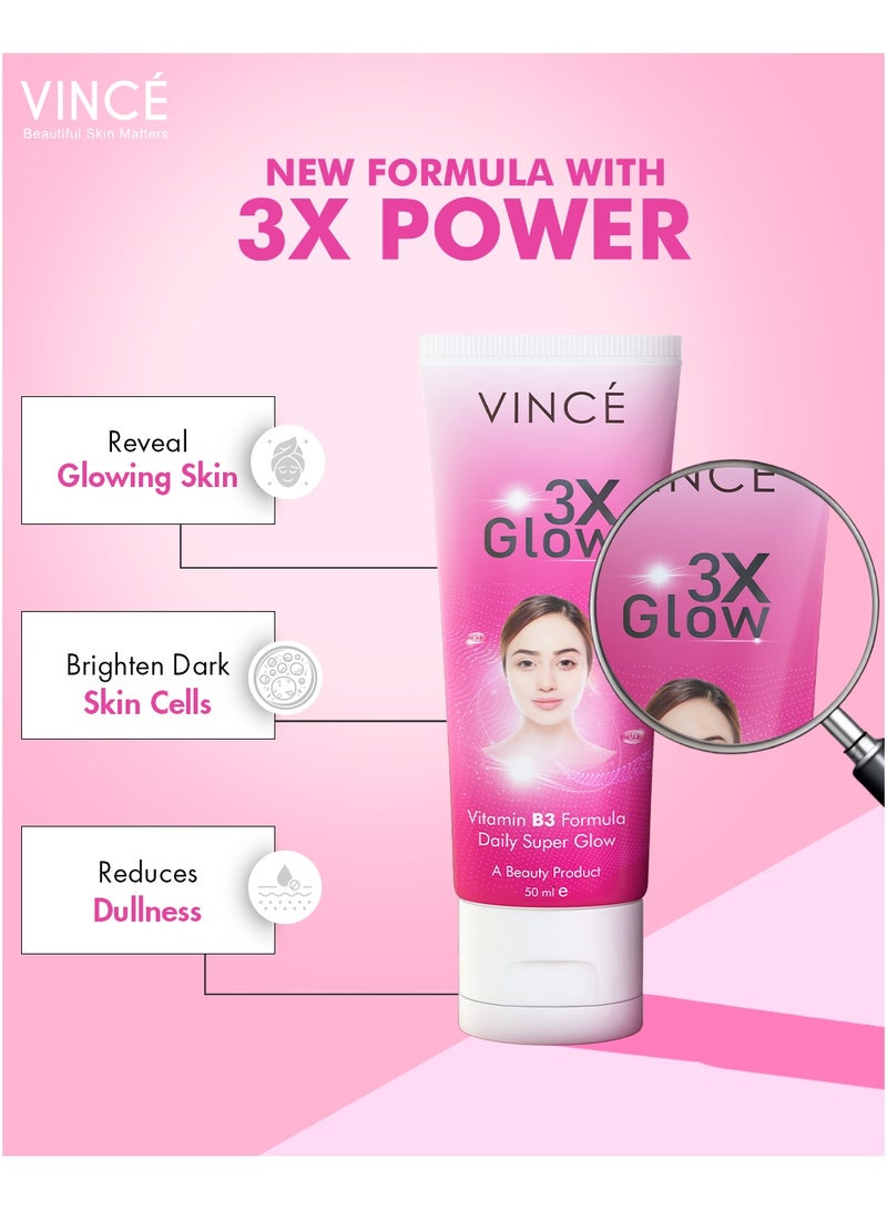 VINCE 3X Glow Cream for Women – Daily Brightening Cream with Vitamin B3, Reduces Dullness, Brightens Dark Skin Cells, Reveals Smooth, Radiant & Glowing Skin – Non-Greasy – Paraben-Free, 50ml - Image 2