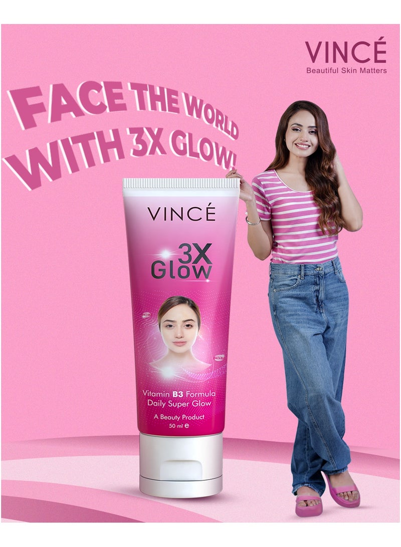 VINCE 3X Glow Cream for Women – Daily Brightening Cream with Vitamin B3, Reduces Dullness, Brightens Dark Skin Cells, Reveals Smooth, Radiant & Glowing Skin – Non-Greasy – Paraben-Free, 50ml - Image 3