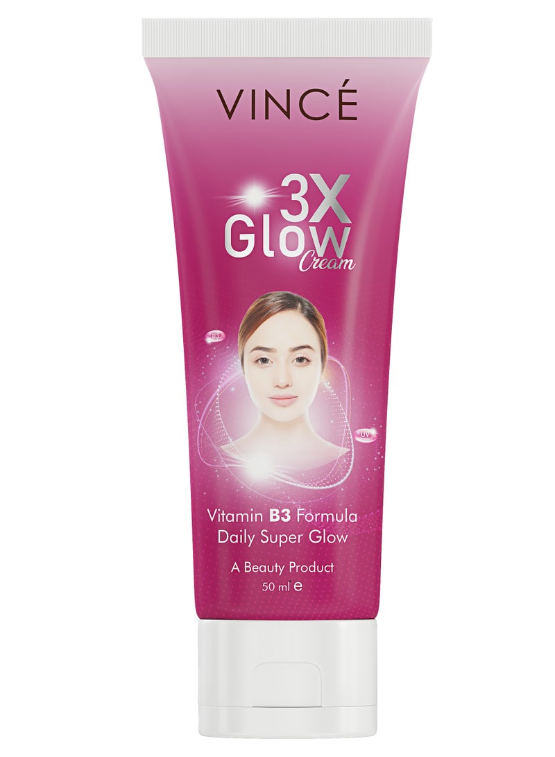 VINCE 3X Glow Cream for Women – Daily Brightening Cream with Vitamin B3, Reduces Dullness, Brightens Dark Skin Cells, Reveals Smooth, Radiant & Glowing Skin – Non-Greasy – Paraben-Free, 50ml - Image 1