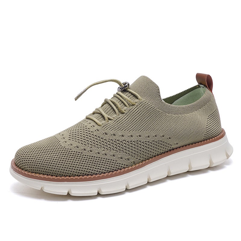 2024 Trendy Mens Casual Breathable Knit Loafers Large Size Sports Shoes Dark khaki cloth color 