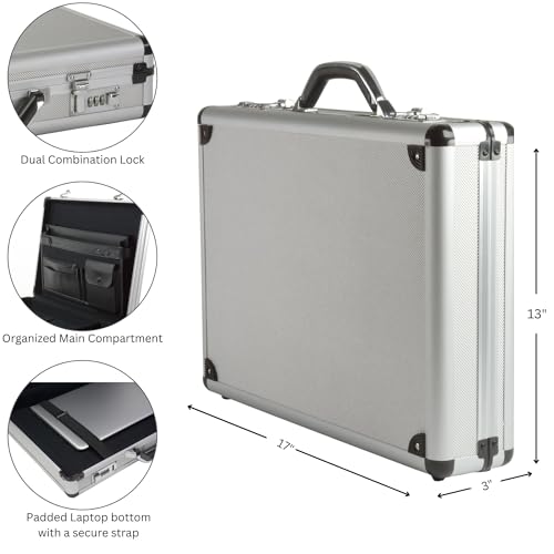 Alpine Swiss Executive Aluminum Briefcase Padded Laptop Briefcase For Men Hard Shell Attache Case Combo Lock Business Case - Image 3