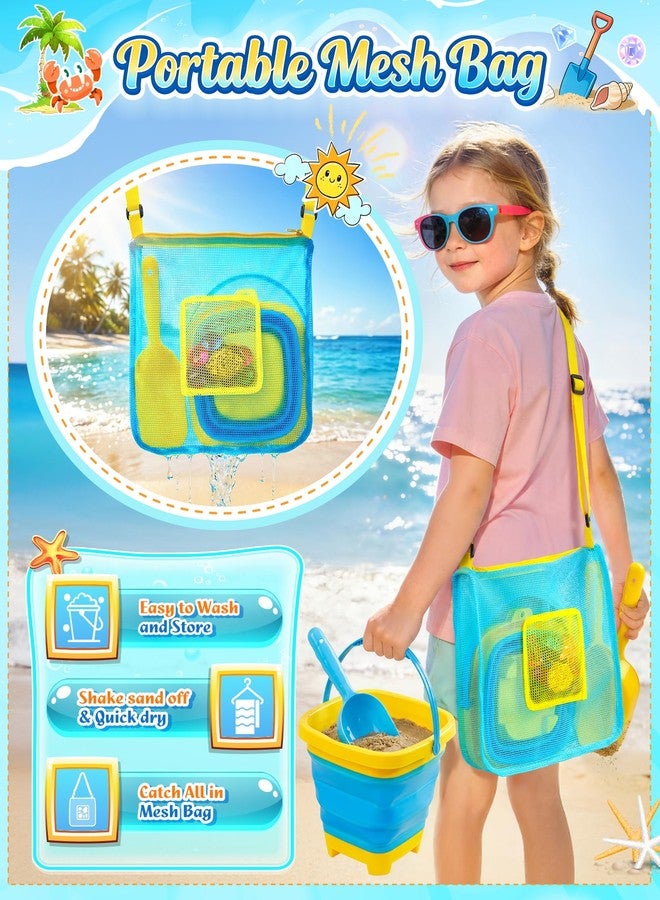 DISHIO Beach Toys for Kids, 25 Pcs Metal Sand Sifter & Collapsible Beach Buckets Set, Stainless Steel Sand Shovel, Sandcastle Building Kit with Mesh Bag, Travel Sand Toys for Toddlers Age 3-10 - Image 4