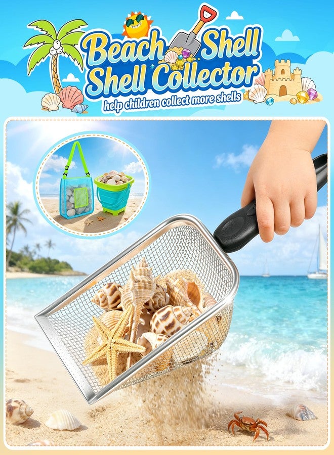 DISHIO Beach Toys for Kids, 25 Pcs Metal Sand Sifter & Collapsible Beach Buckets Set, Stainless Steel Sand Shovel, Sandcastle Building Kit with Mesh Bag, Travel Sand Toys for Toddlers Age 3-10 - Image 2
