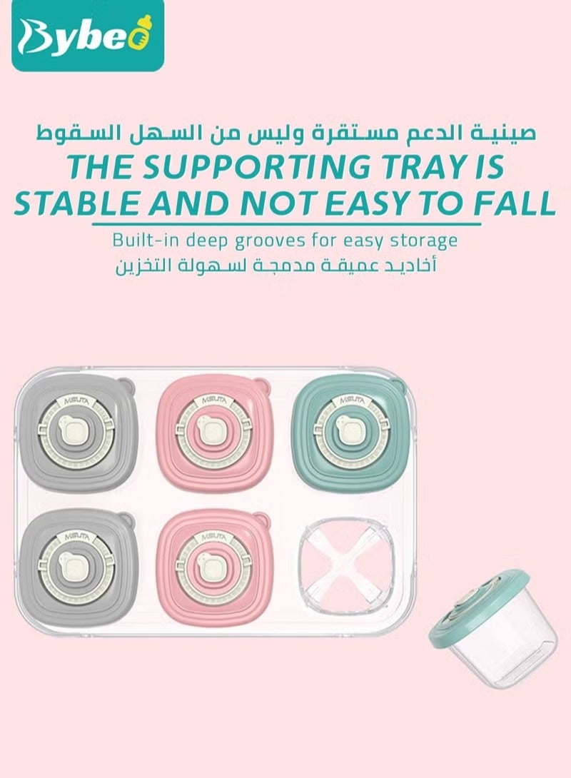 Bybeo 6 PCS Baby Food Containers Reusable Infant Food Storage Jars with Timed Tray Small Snack Container with Lids for Infant & Babies Microwave & Dishwasher Friendly - Image 3