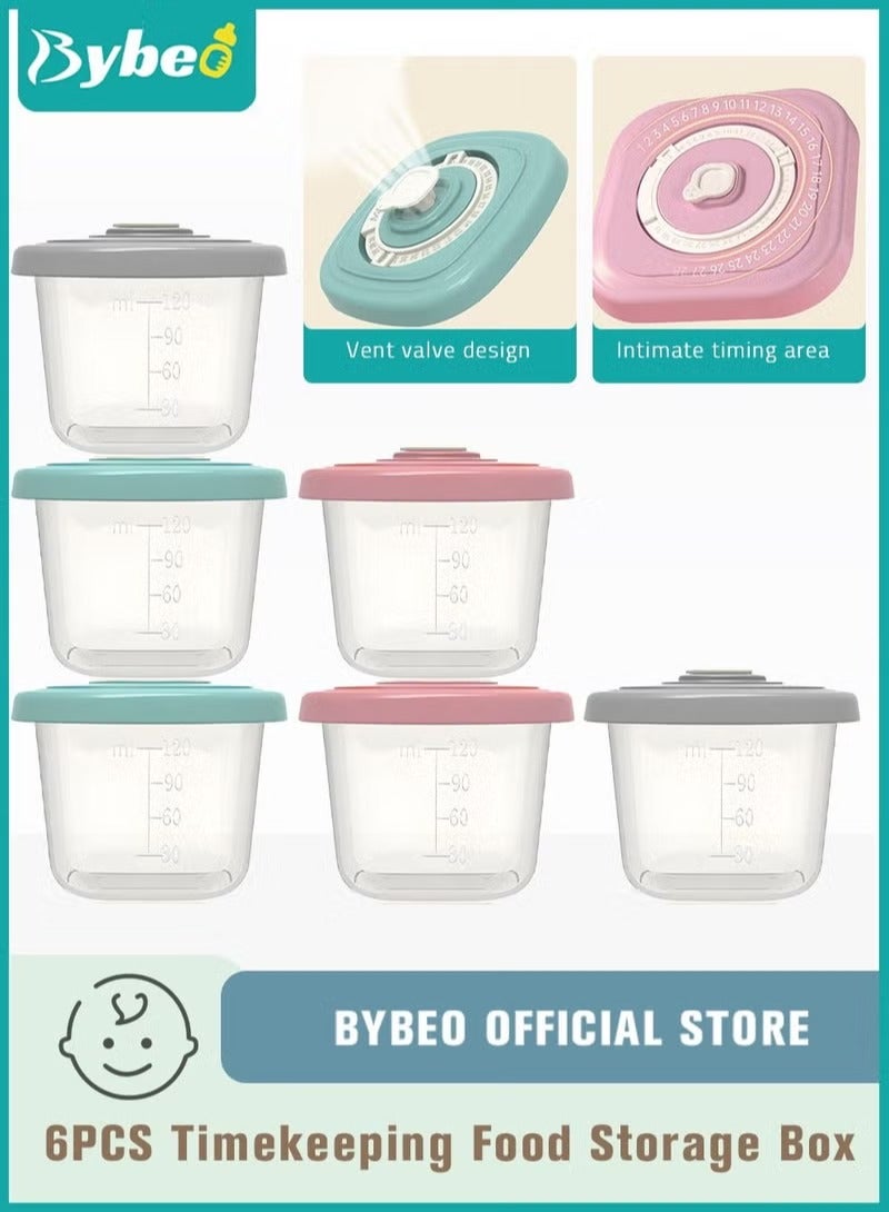 Bybeo 6 PCS Baby Food Containers Reusable Infant Food Storage Jars with Timed Tray Small Snack Container with Lids for Infant & Babies Microwave & Dishwasher Friendly - Image 1