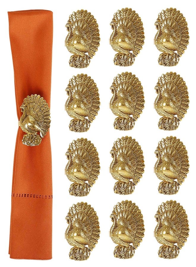 LogHog Thanksgiving Napkin Rings - Vintage Bronze Turkey Design, Rustic Fall Table Decor for Holiday Dinner, Autumn Harvest Party Supplies, 12/20 Count Copper-Colored Holders (12) - Image 1