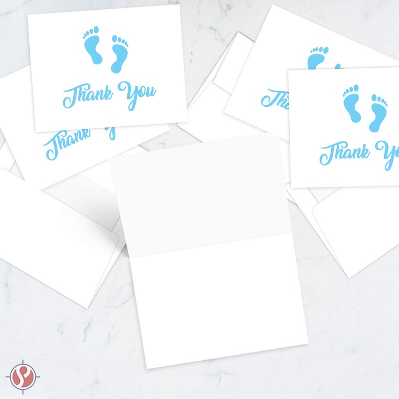 S Superfine Printing Baby Boy Blue Footprint Thank You Greeting Cards, Baby Shower, Birthdays, Invitation Congratulations Celebration Celebratory Appreciation Cards â€“ 25 per Pack, Envelopes Included â€“ 4.25" x 5.5" - Image 3