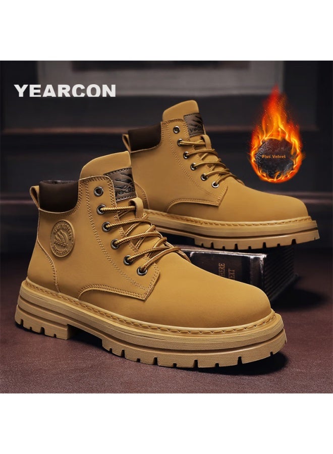 YEARCON Yierkang Martin Boots, Winter Cotton Shoes For Men, Retro High-top Yellow Boots, Durable Outdoor Casual Work Boots - Image 3