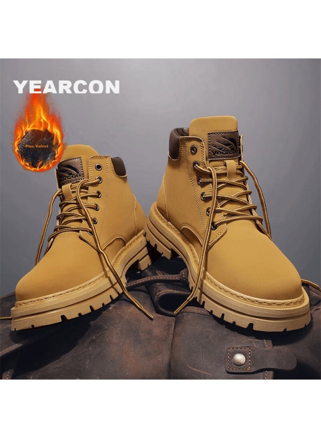 YEARCON Yierkang Martin Boots, Winter Cotton Shoes For Men, Retro High-top Yellow Boots, Durable Outdoor Casual Work Boots - Image 4