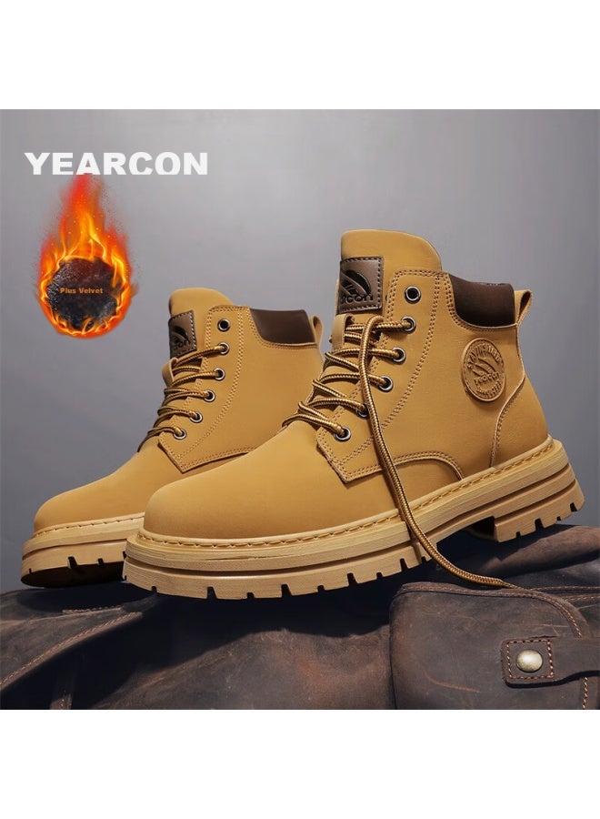 YEARCON Yierkang Martin Boots, Winter Cotton Shoes For Men, Retro High-top Yellow Boots, Durable Outdoor Casual Work Boots - Image 5