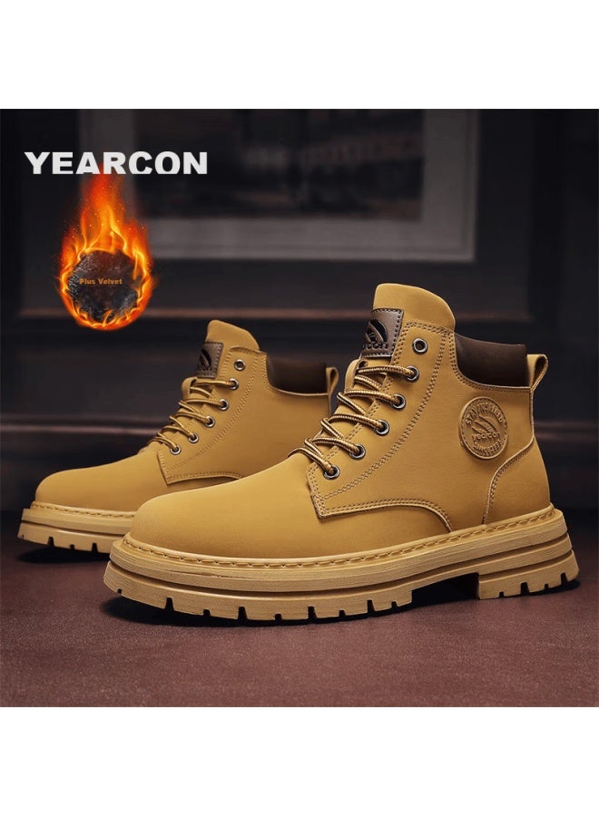 YEARCON Yierkang Martin Boots, Winter Cotton Shoes For Men, Retro High-top Yellow Boots, Durable Outdoor Casual Work Boots - Image 2
