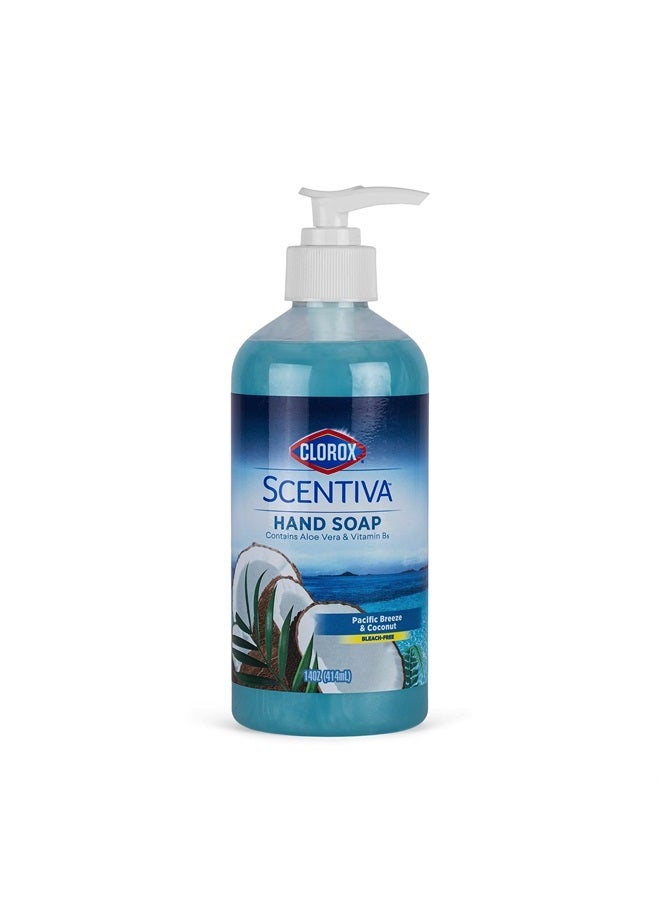 Clorox Scentiva Liquid Hand Soap 14 oz Liquid Hand Wash with Vitamin B5 BleachFree Scented Hand Soap for Kitchen or Bathroom, Pacific Breeze & Coconut, Aloe Vera, 1 Count - Image 1