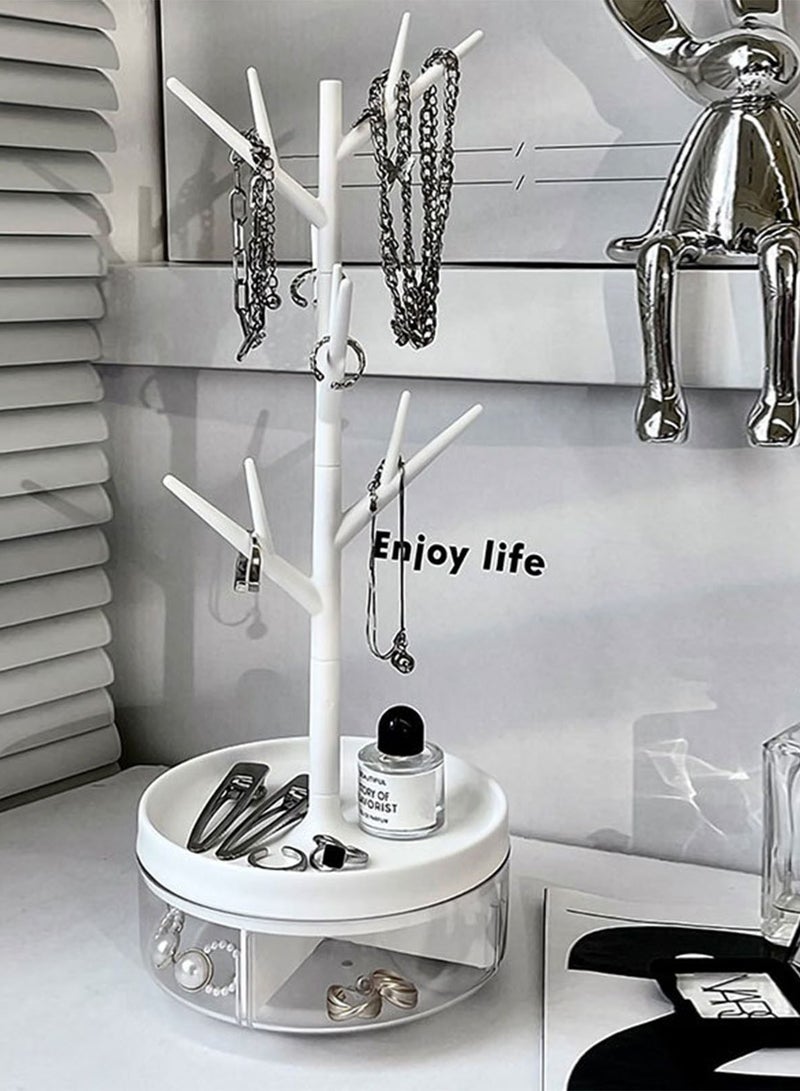 SYOSI حامل مجوهرات، رف مجوهرات على شكل فرع مع قاعدة دوارة وصندوق تخزين، رف شجرة، منظم معلق للخواتم والأقراط والقلائد والأساور، حامل عرض للأساور والساعات - Image 2