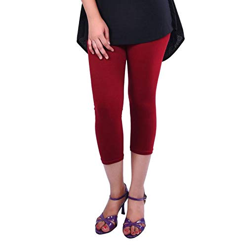 FEELBLUE Premium Cotton Strachable Women's Casual/Gym/Sports 3/4th Capri,Combo Pack,Free Size Maroon-Brown - Image 2