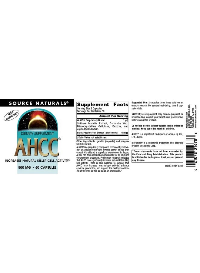 Source Naturals سورس ناتشورالز AHCC مع بيوبيرين 500 ملغ - 60 كبسولة - Image 4