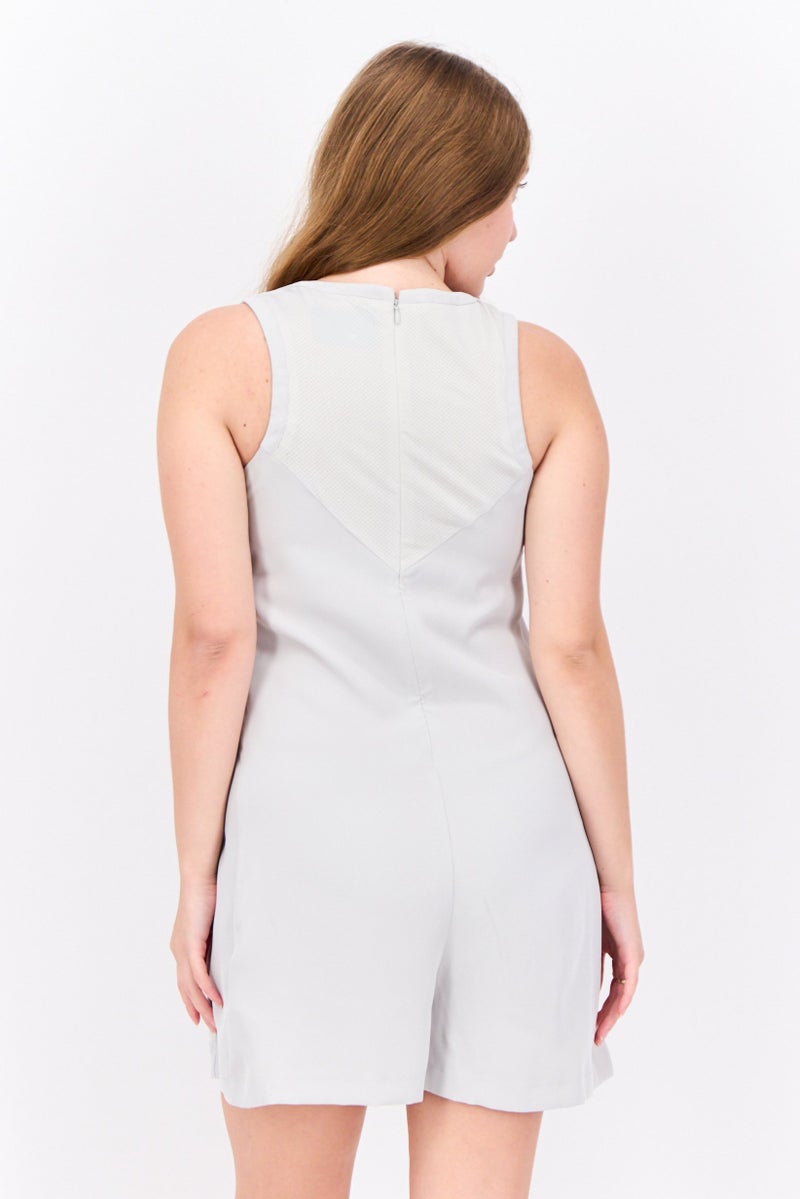Lyle & Scott Women Embroidered Logo Sleeveless Playsuit, Light Grey  - Image 3