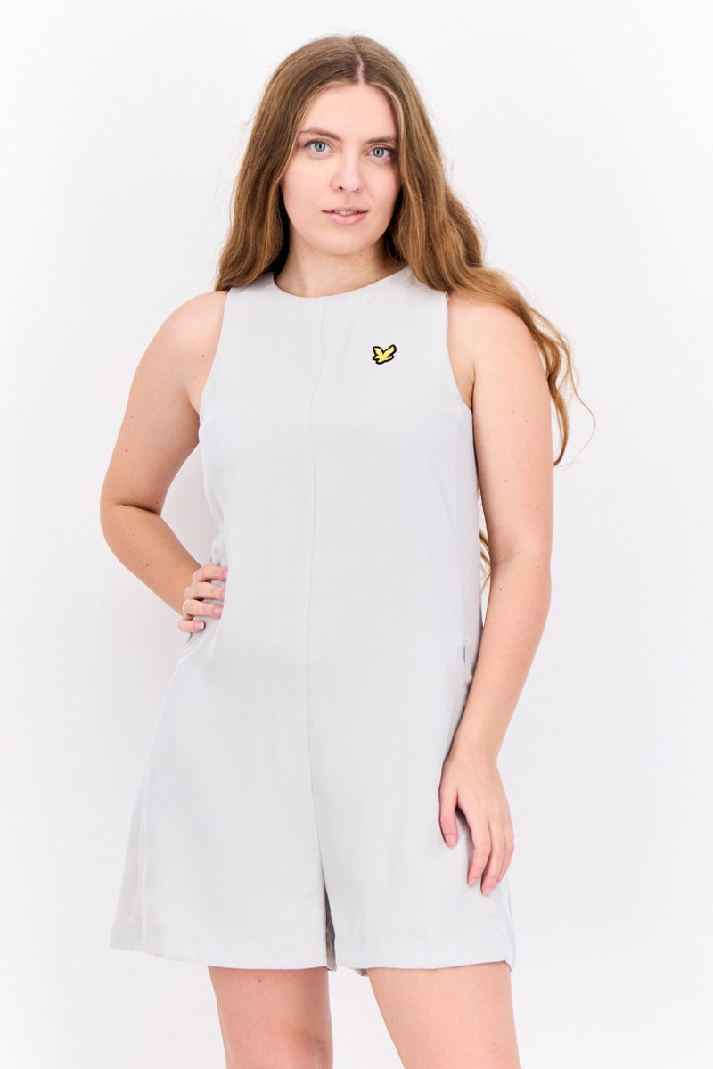 Lyle & Scott Women Embroidered Logo Sleeveless Playsuit, Light Grey  - Image 1