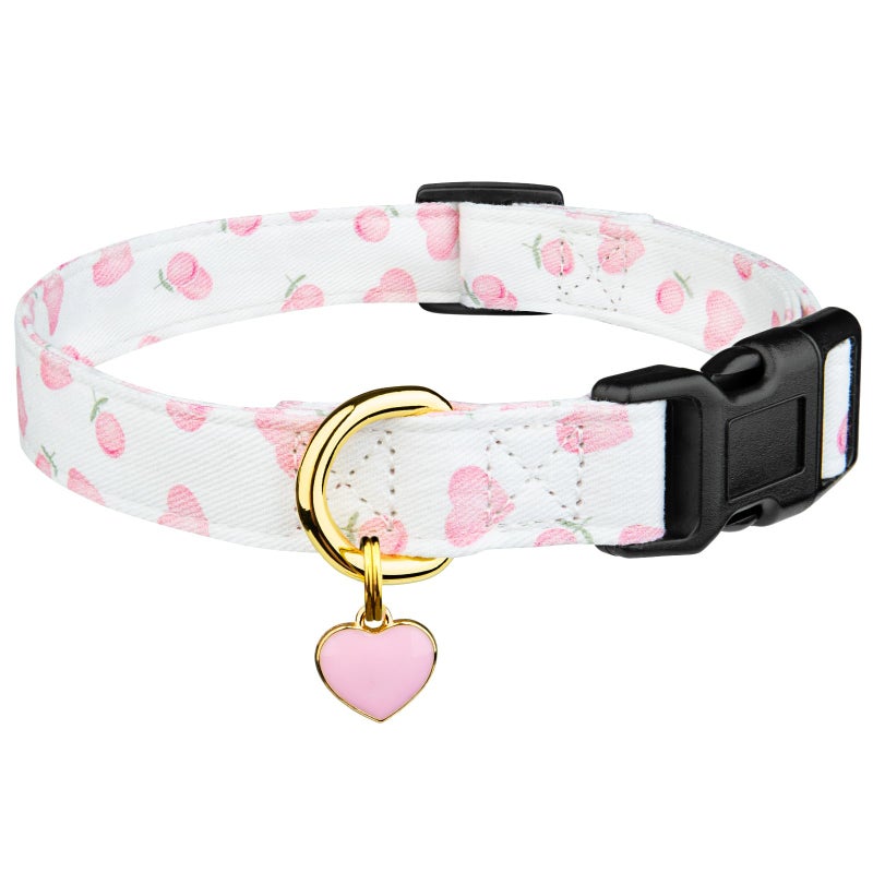 FYEQYAOU Cotton Handmade Dog Collar Cute and Distinctive Patterns White and Pink Love Heart with Pendant for Girl Boy Dogs Collars L - Image 1
