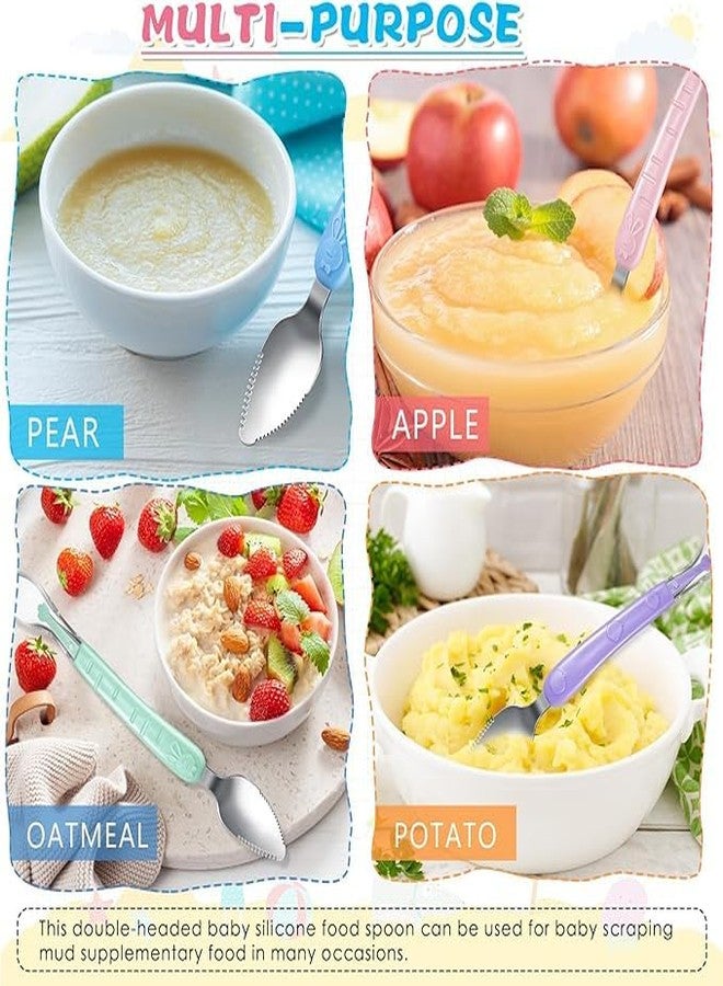 إيفن ملعقة طعام سيليكون متعددة الأغراض للأطفال، برأسين، لكشط الطين عن الطعام التكميلي، ولإطعام الأطفال، وملاعق تدريب للرضع، ومستلزمات الفطام (أزرق) - Image 3