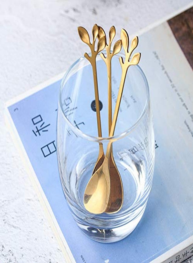 SZLFSX 10 Pack Stainless Steel Leaf Coffee Spoon Tableware Dessert Spoons, Stirring, Mixing, Sugar, Stir, Ice Cream, Cake, Teaspoon 4.7 inch Gold - Image 3