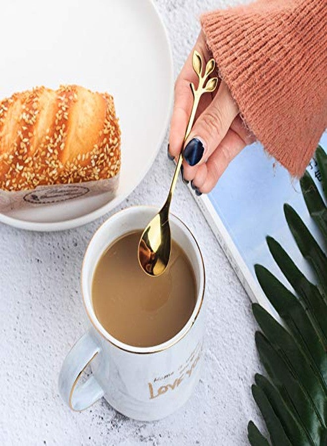 SZLFSX 10 Pack Stainless Steel Leaf Coffee Spoon Tableware Dessert Spoons, Stirring, Mixing, Sugar, Stir, Ice Cream, Cake, Teaspoon 4.7 inch Gold - Image 4