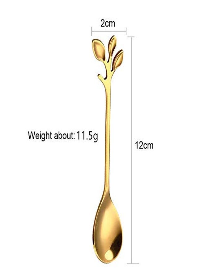 SZLFSX 10 Pack Stainless Steel Leaf Coffee Spoon Tableware Dessert Spoons, Stirring, Mixing, Sugar, Stir, Ice Cream, Cake, Teaspoon 4.7 inch Gold - Image 2