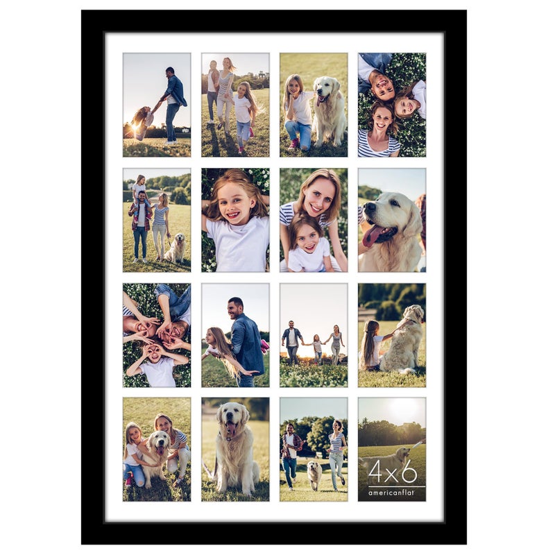 Americanflat 4x6 Collage Picture Frame with Polished Plexiglass - Multi Picture Frames Fit Sixteen 4x6 Photos or Use as One 18x26 Poster Frame for Wall Display - Signature Collection - Black - Image 1