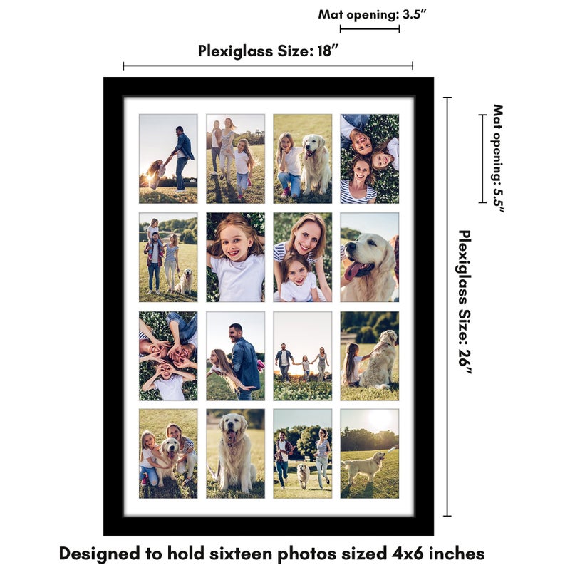 Americanflat 4x6 Collage Picture Frame with Polished Plexiglass - Multi Picture Frames Fit Sixteen 4x6 Photos or Use as One 18x26 Poster Frame for Wall Display - Signature Collection - Black - Image 2